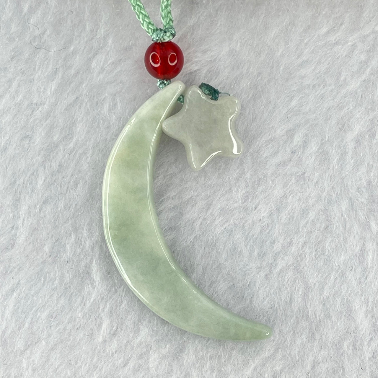 Type A Light Green and Lavender Jadeite Crescent Moon and Star Necklace 6.27g 41.6 by 4.5 by 8.6mm - Huangs Jadeite and Jewelry Pte Ltd
