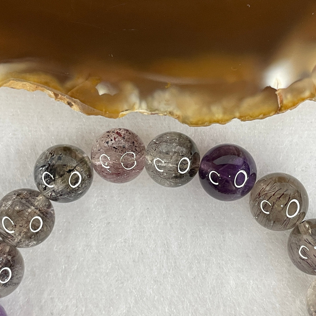 Certified Good Grade Natural Black Super 7 Crystal Beads Bracelet | 15.5cm Strand of 21 Beads 9.3mm (22.37g | Root Grounding, Manifestation & Aura Shield)