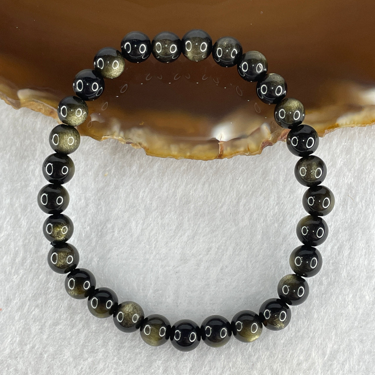 Certified Good Grade Natural Black Obsidian with Brown Hue Beads Bracelet 8.94g 15cm 6.4mm 29 Beads