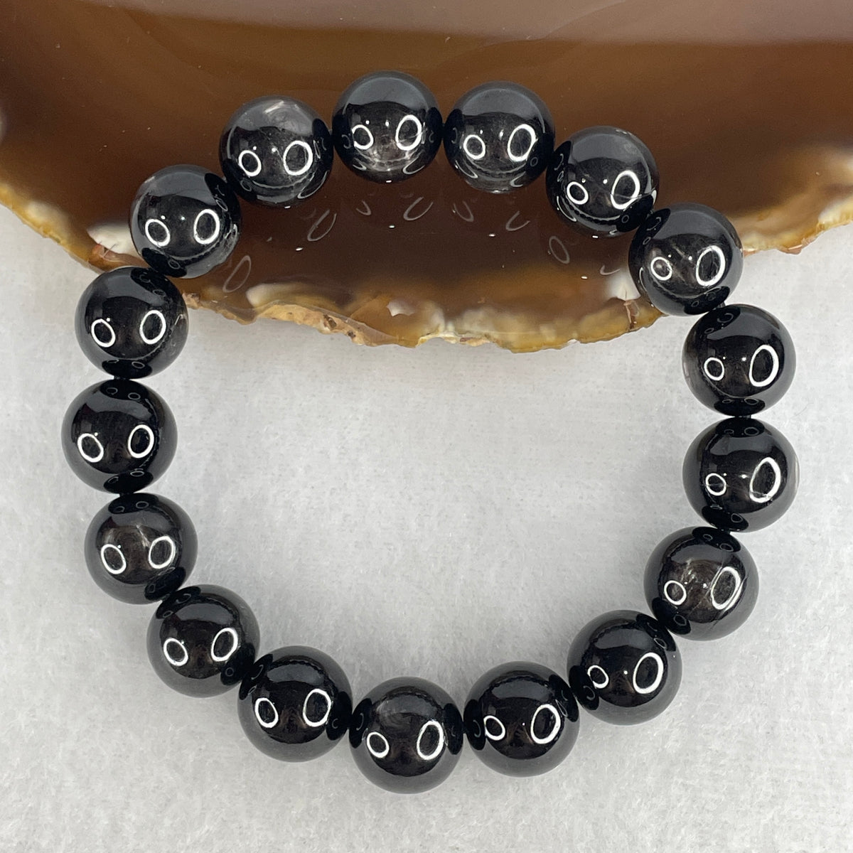 Certified Good Grade Natural Black Hypersthene Enstatite Beads Bracelet | 17cm Executive Strand of 17 Matched 12.6mm Statement Beads (58.85g | Metallic Silver Schiller Sheen | "Velvet Labradorite" Shielding & Laser Focus)