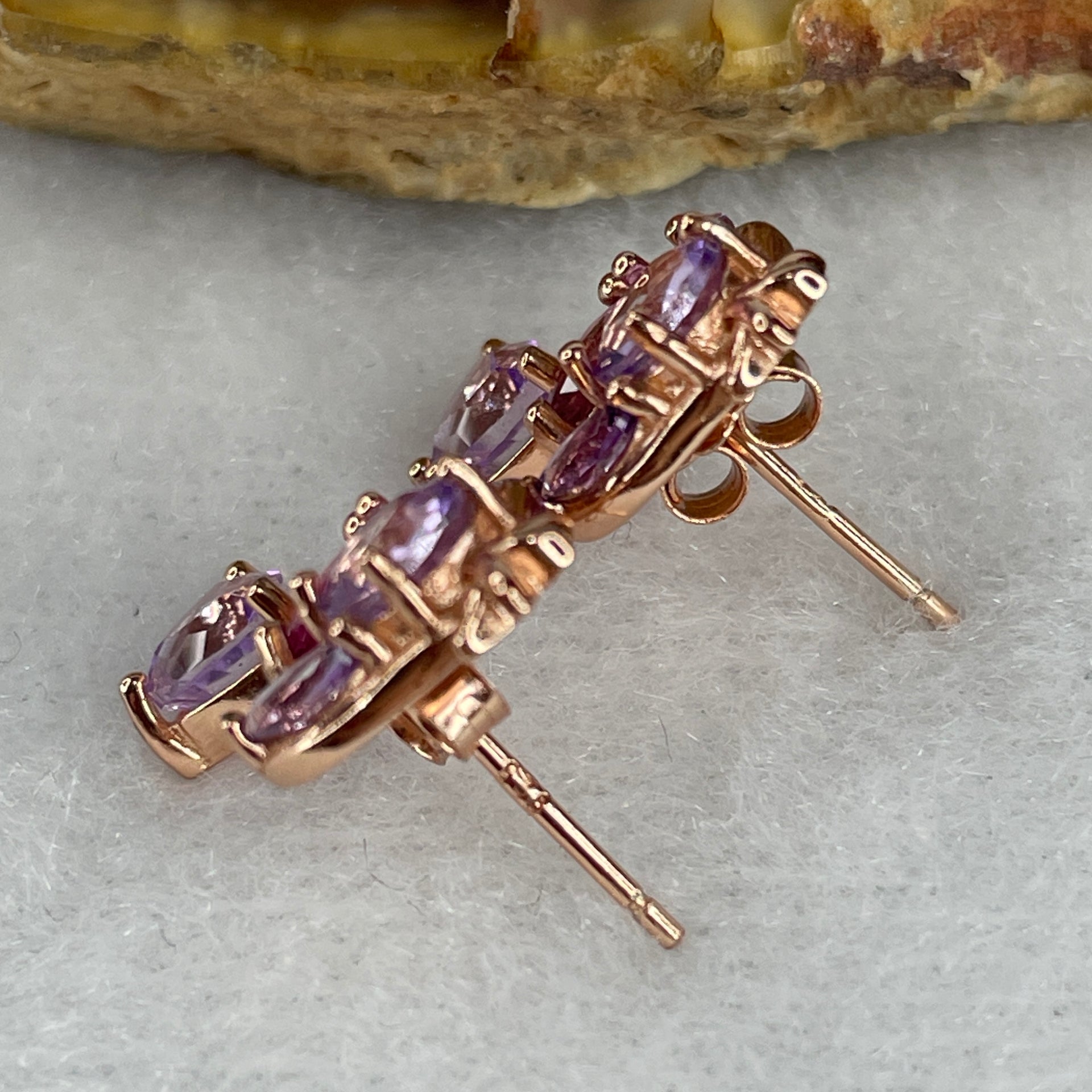 Natural Amethyst Fish Shape Earring in S925 Sliver Yellow Gold Color 2.94g 5.0 by 3.0mm 2 Pcs - Huangs Jadeite and Jewelry Pte Ltd