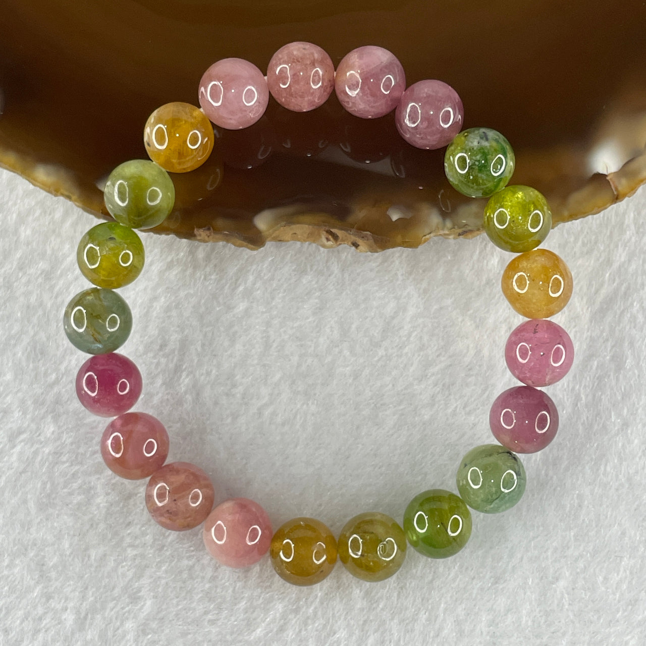 Above Average Grade Natural Intense Rainbow Tourmaline Crystal Beads Bracelet 17.99g 14cm 8.4mm 21 Beads