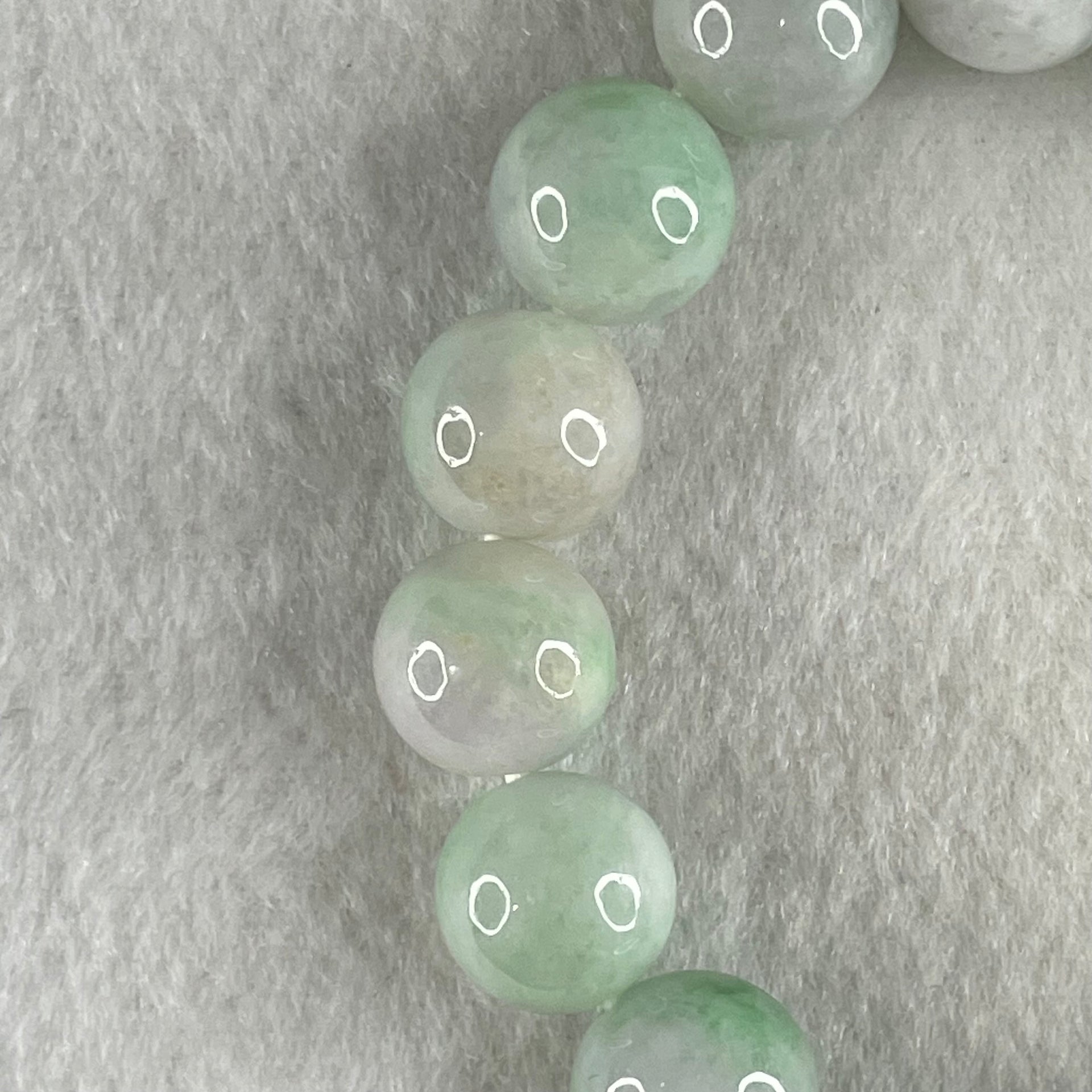Type A Light Green with Slight Light Lavender Jadeite Beads Bracelet 48.29g 15cm 12.2mm 16 Beads - Huangs Jadeite and Jewelry Pte Ltd