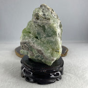 Natural Green Fluorite Rough Irregular Shape Display with Wooden Stand 1.017,9g 107.0 by 86.0 by 135.0mm - Huangs Jadeite and Jewelry Pte Ltd