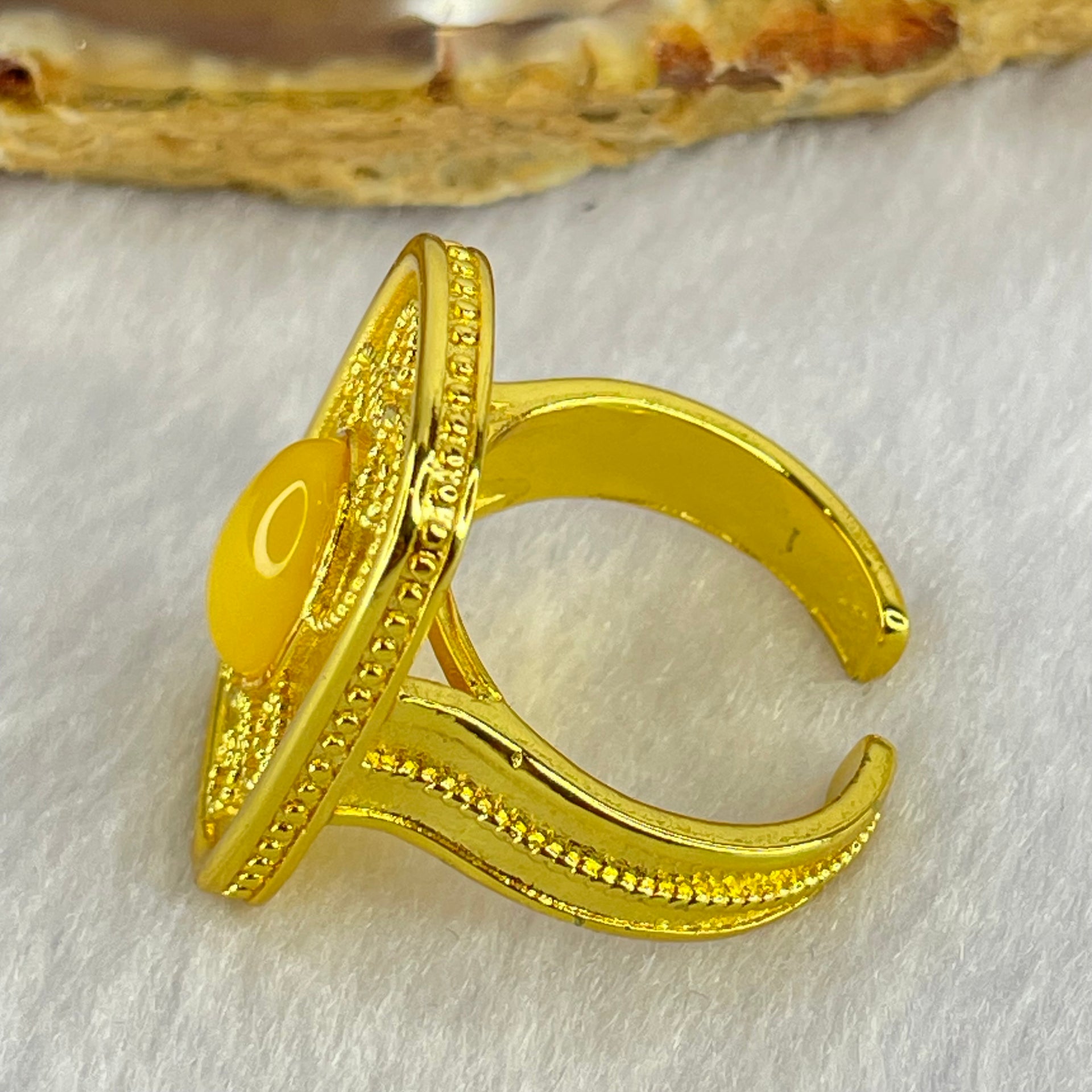 Natural Butterscotch Amber in  Sliver Gold Color Ring (Adjustable Size) 7.47g 10.1 by 6.8 by 3.5mm - Huangs Jadeite and Jewelry Pte Ltd