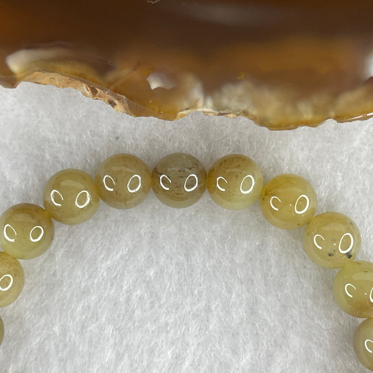 Natural Type A Brownish Jadeite Bead Bracelet | Untreated Warm Amber-Brown Fei Cui Stretch Bracelet (12.94g | 14.5cm Wrist | 7.0mm | 25 Beads)