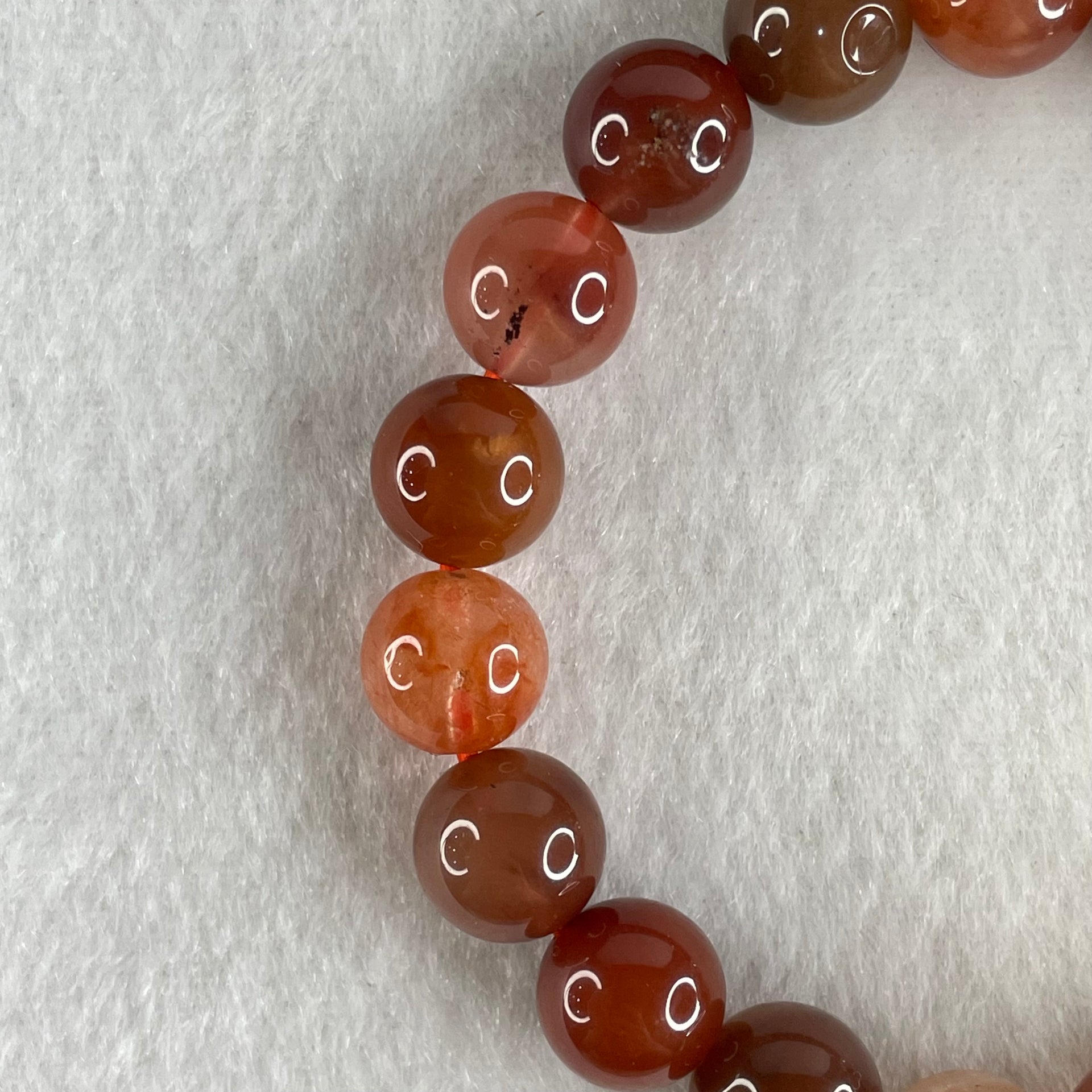 Natural Red Agate Beads Bracelet 27.64g 15.5cm 10.4mm 19 Beads - Huangs Jadeite and Jewelry Pte Ltd