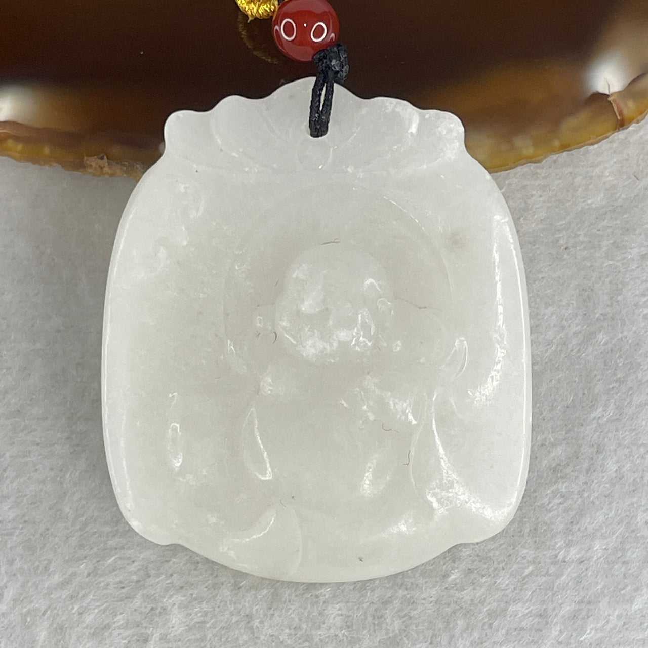 Certified Natural Nephrite Buddha Pendant 43.80g - 46.3x40.2x11.5mm - Full White Grade A Untreated Nephrite - Milo Laughing Buddha Sculpture