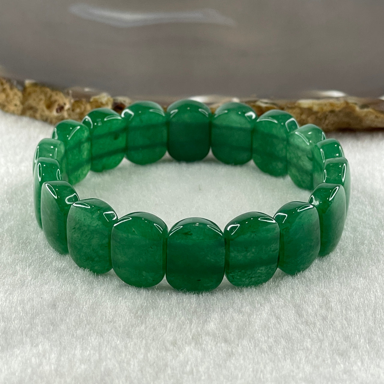 Natural Green Aventurine Shou Pai Bracelet 29.77g 16cm 14.5mm 18 Pieces - Huangs Jadeite and Jewelry Pte Ltd