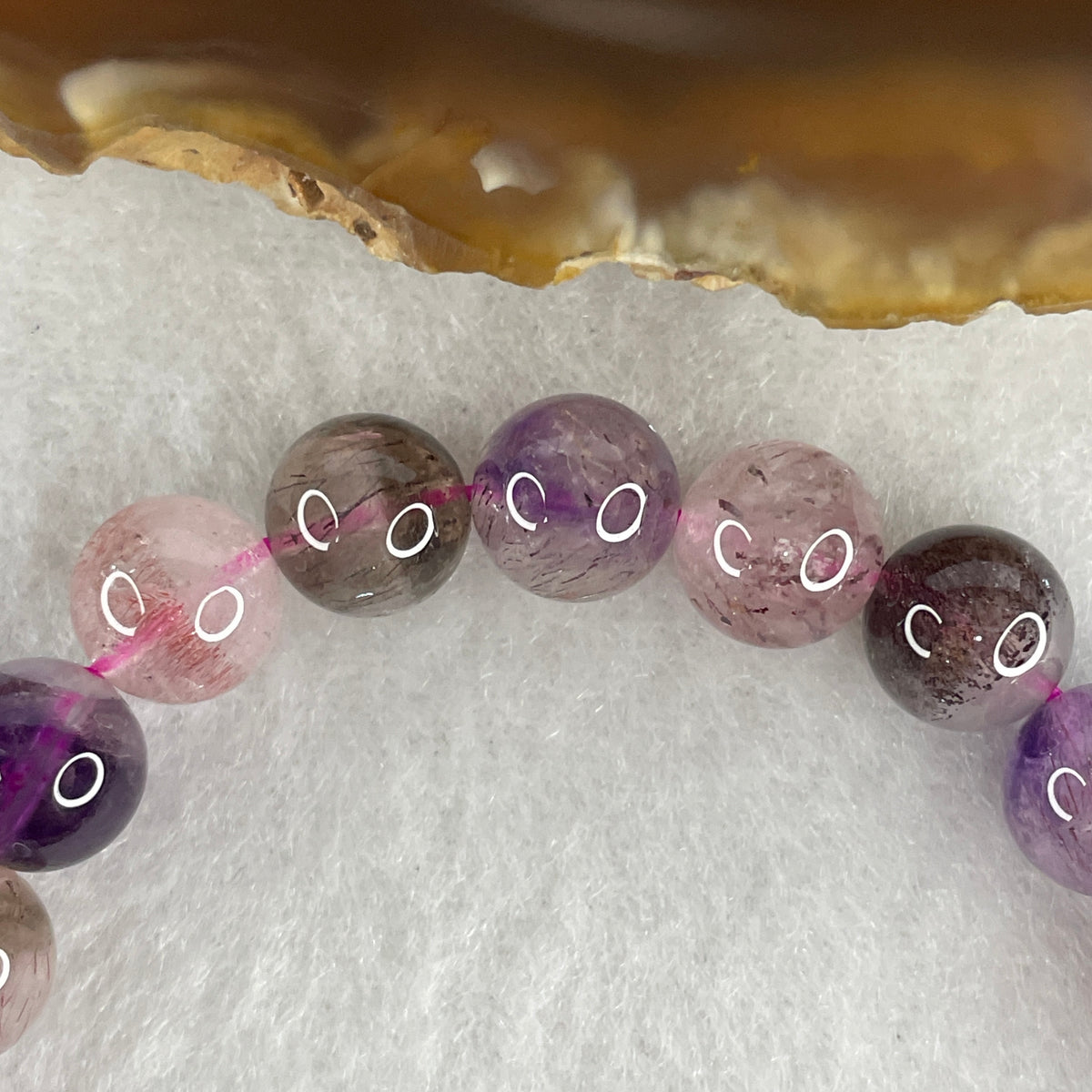 Certified Above Average Grade Natural Super 7 Crystal Beads Bracelet | 8.7mm Sacred 7-Mineral Synergy Power (19.52g | 15.5cm Petite Wrist Sizing | 22 Beads)