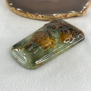 Type A Blueish Green with Brown Jadeite Samantabhadra Bodhisattva Guan Yin on Elephant and Shan Shui Pendant 188.54g with Wooden Stand Display Total 530.1g 122.5 by 91.0 by 156.0mm - Huangs Jadeite and Jewelry Pte Ltd