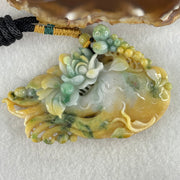 Grandmaster Type A Yellow and Lavender Patches with Old Mine Green Piao Hua Jadeite Flowers Pendant 人生如意 75.81g 84.1 by 55.7 by 14.8mm - Huangs Jadeite and Jewelry Pte Ltd