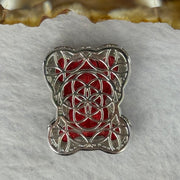 Natural Meteorite Bear Charm in S925 Silver with Crystals For Necklace / Bracelet (Red Color) 7.54g 26.3 by 21.3 by 8.5mm - Huangs Jadeite and Jewelry Pte Ltd