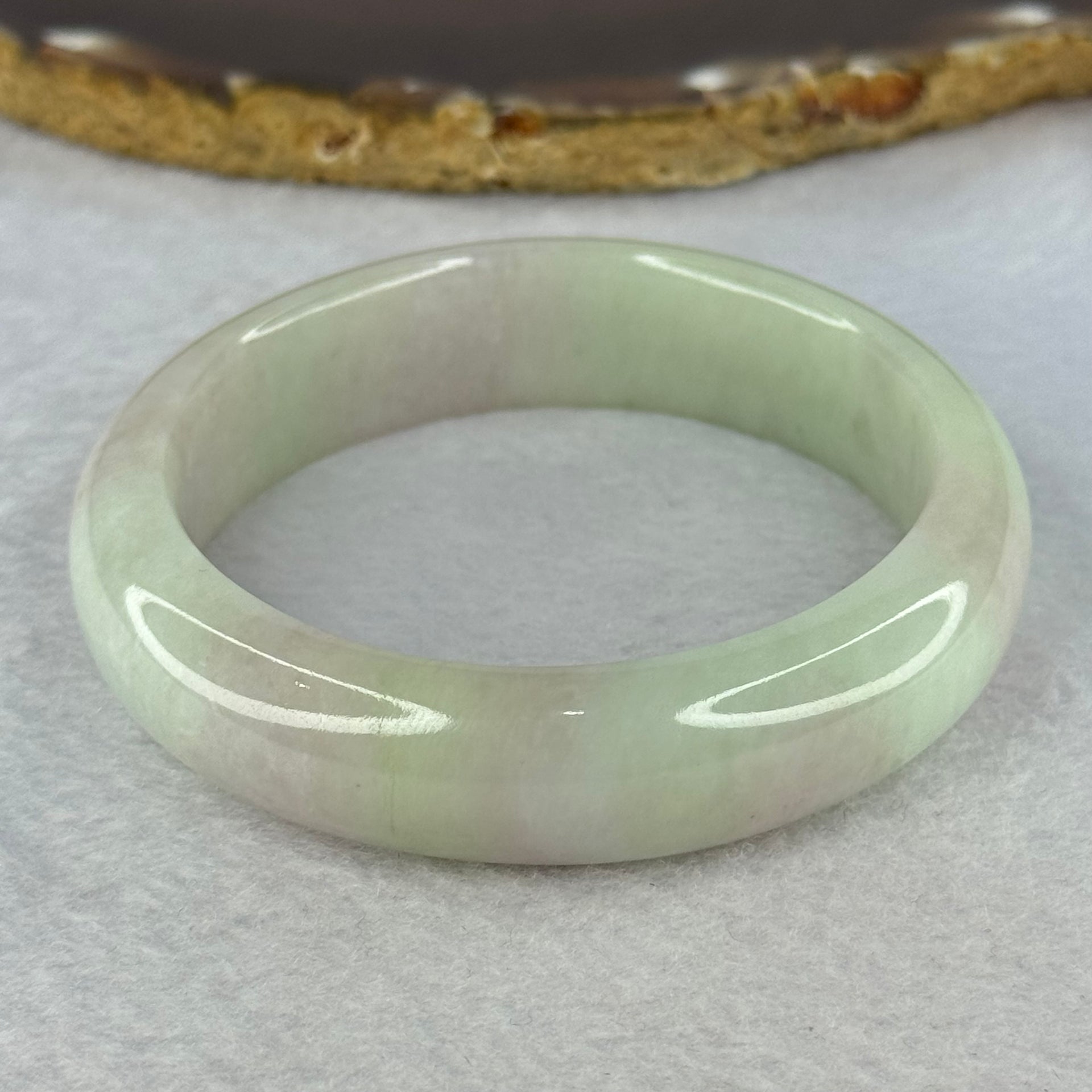 Type A Light Green with Lavender Patches Jadeite Bangle Internal Diameter 55.3mm 66.79g 15.3 by 9.1mm (Slight External Line) - Huangs Jadeite and Jewelry Pte Ltd
