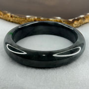 Type A Wuji Grey Black with Imperial Green Patch Jadeite Bangle Internal Diameter 57.0mm 66.25g 14.4 by 8.7mm (Internal Lines) - Huangs Jadeite and Jewelry Pte Ltd