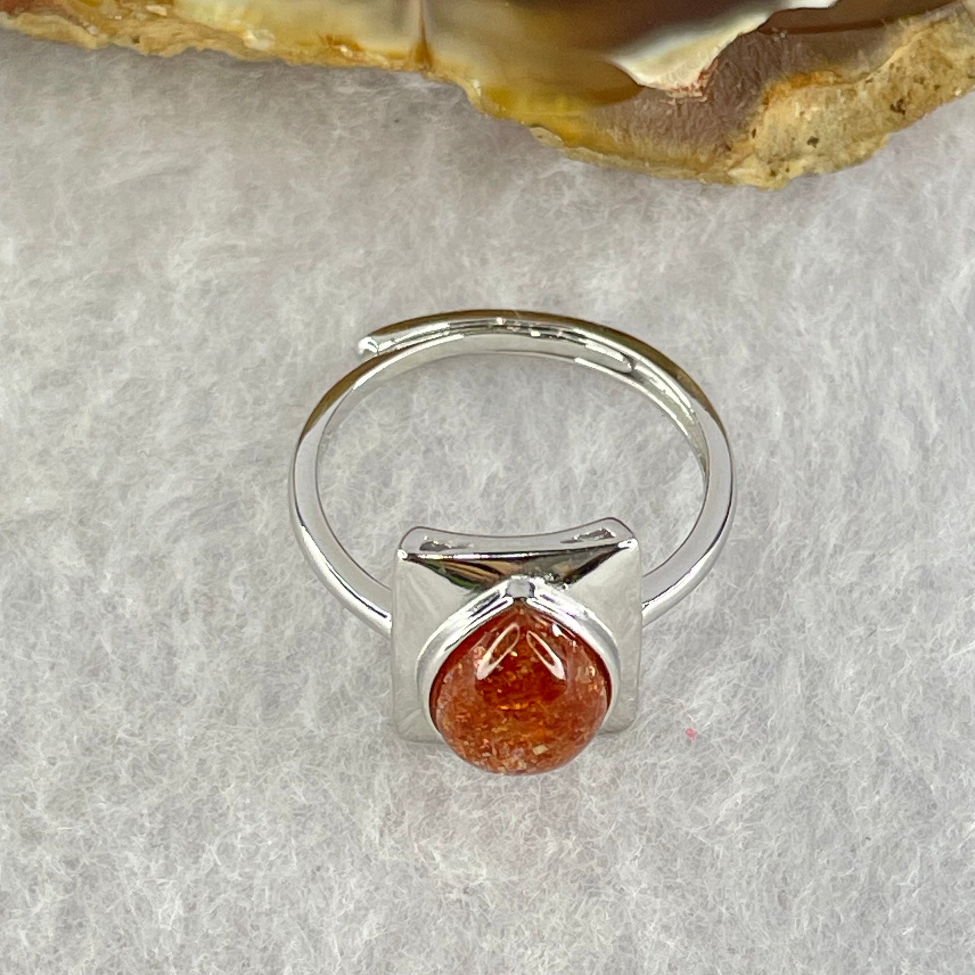 Good Grade Natural Golden Sun Stone in S925 Silver Ring (Adjustable Size) 2.17g 8.9 by 6.9 by 3.5mm - Huangs Jadeite and Jewelry Pte Ltd