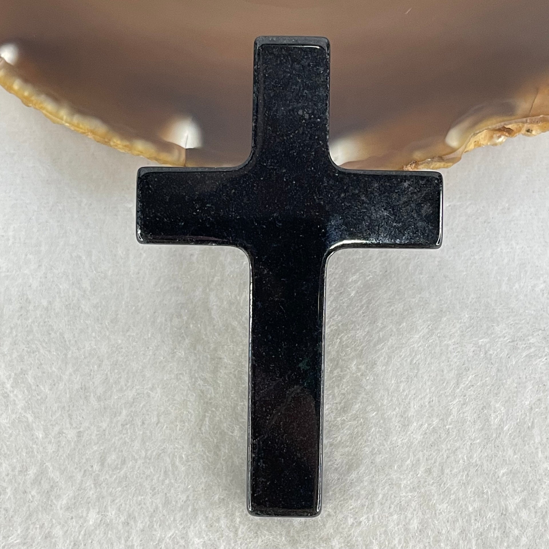 Type A Opaque Black Jadeite Cross Pendant 27.22g 64.6 by 41.3 by 8.0mm - Huangs Jadeite and Jewelry Pte Ltd