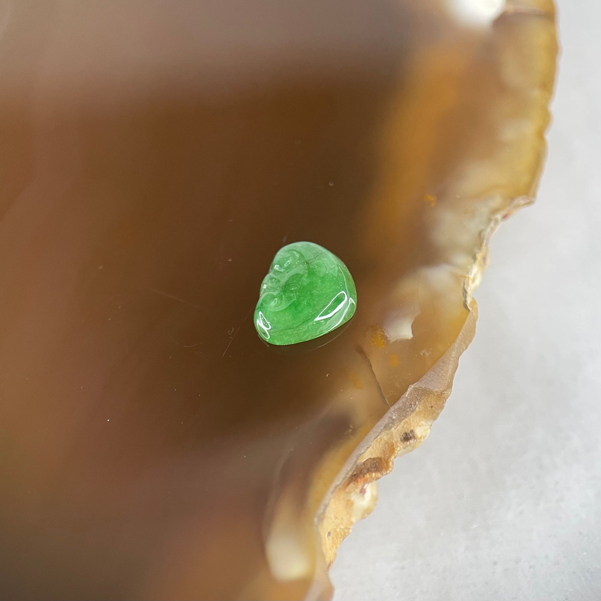 Type A Old Mine Full Green Jadeite Ruyi Charm Stone For Setting 0.16g 7.5 by 6.5 by 1.9mm - Huangs Jadeite and Jewelry Pte Ltd