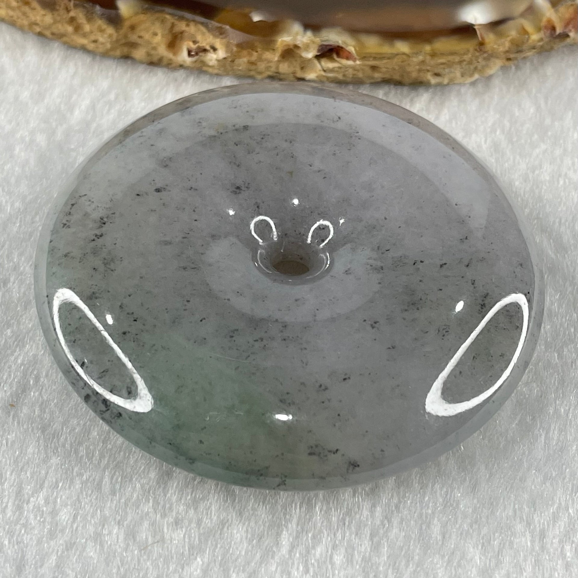 Type A Lavender with Wuji Grey and Green Dots Jadeite Ping An Kou Donut Pendant 76.70g 55.2 by 12.6mm - Huangs Jadeite and Jewelry Pte Ltd