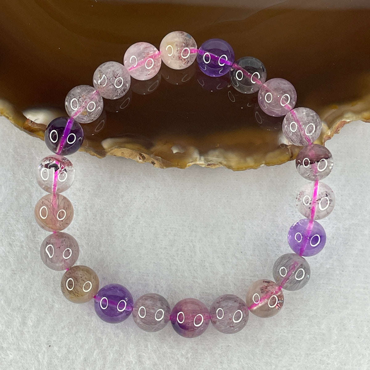 Certified Above Average Grade Natural Super 7 Crystal Beads Bracelet | 8.8mm Sacred 7-Mineral Synergy Power Mala (20.08g | 16cm Wrist Sizing | 22 Beads)