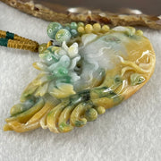 Grandmaster Type A Yellow and Lavender Patches with Old Mine Green Piao Hua Jadeite Flowers Pendant 人生如意 75.81g 84.1 by 55.7 by 14.8mm - Huangs Jadeite and Jewelry Pte Ltd