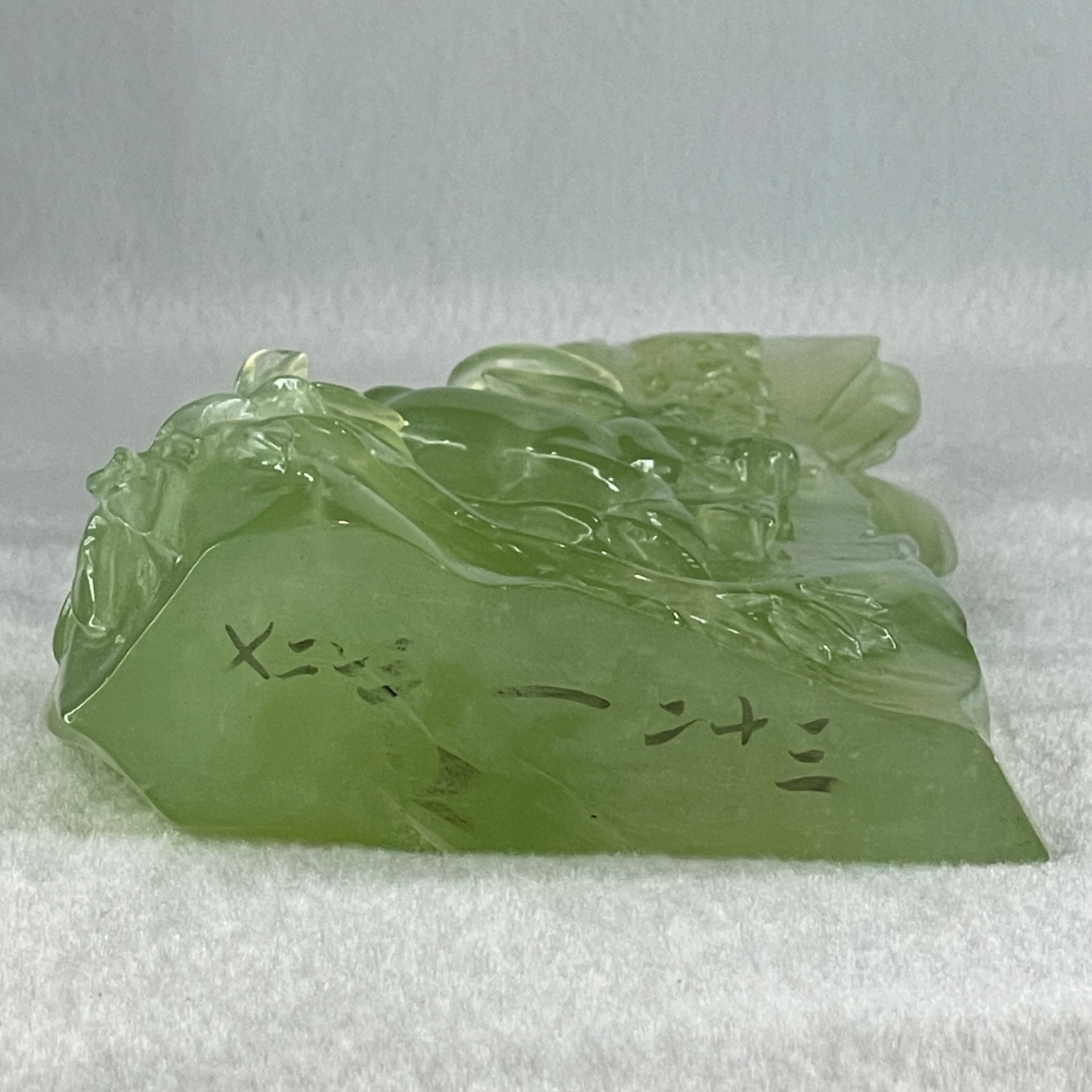 Natural Green Serpentine Goat on Moutain with Wooden Stand Display 828.2g 134.4 by 66.1 by 210.0mm - Huangs Jadeite and Jewelry Pte Ltd