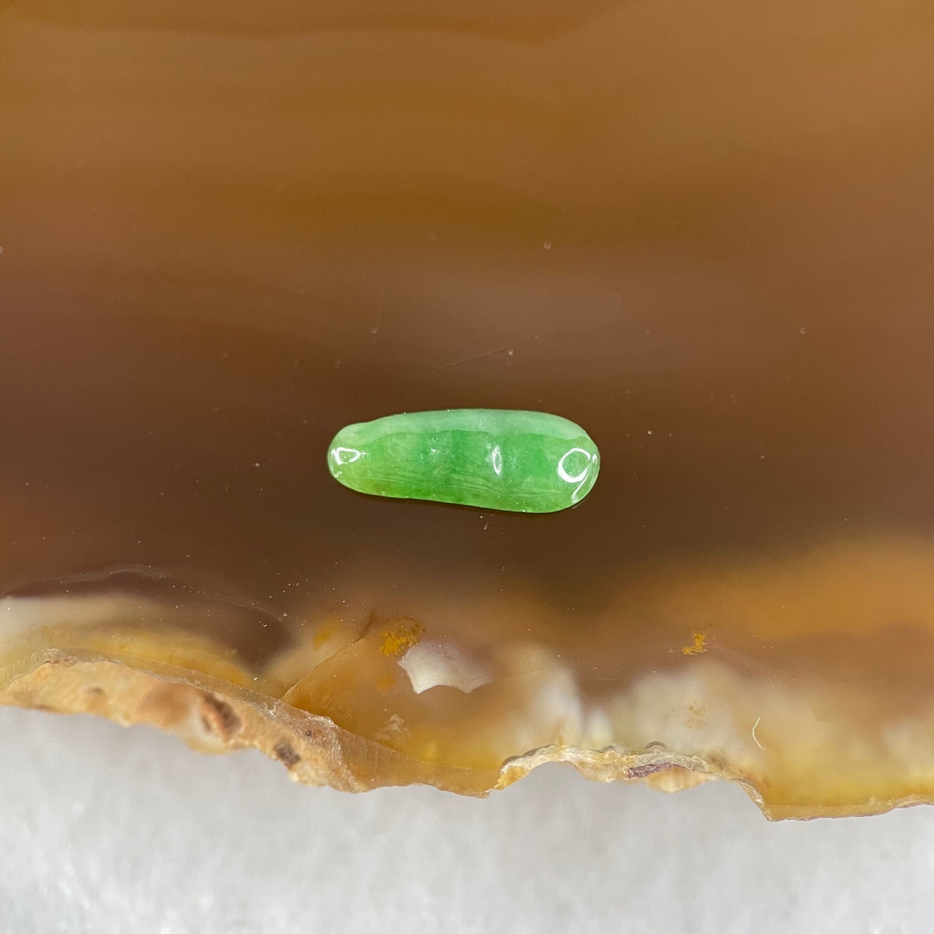 Type A Old Mine Full Green Jadeite Peapod Charm Stone For Setting 0.15g 10.3 by 4.0 by 2.0mm - Huangs Jadeite and Jewelry Pte Ltd