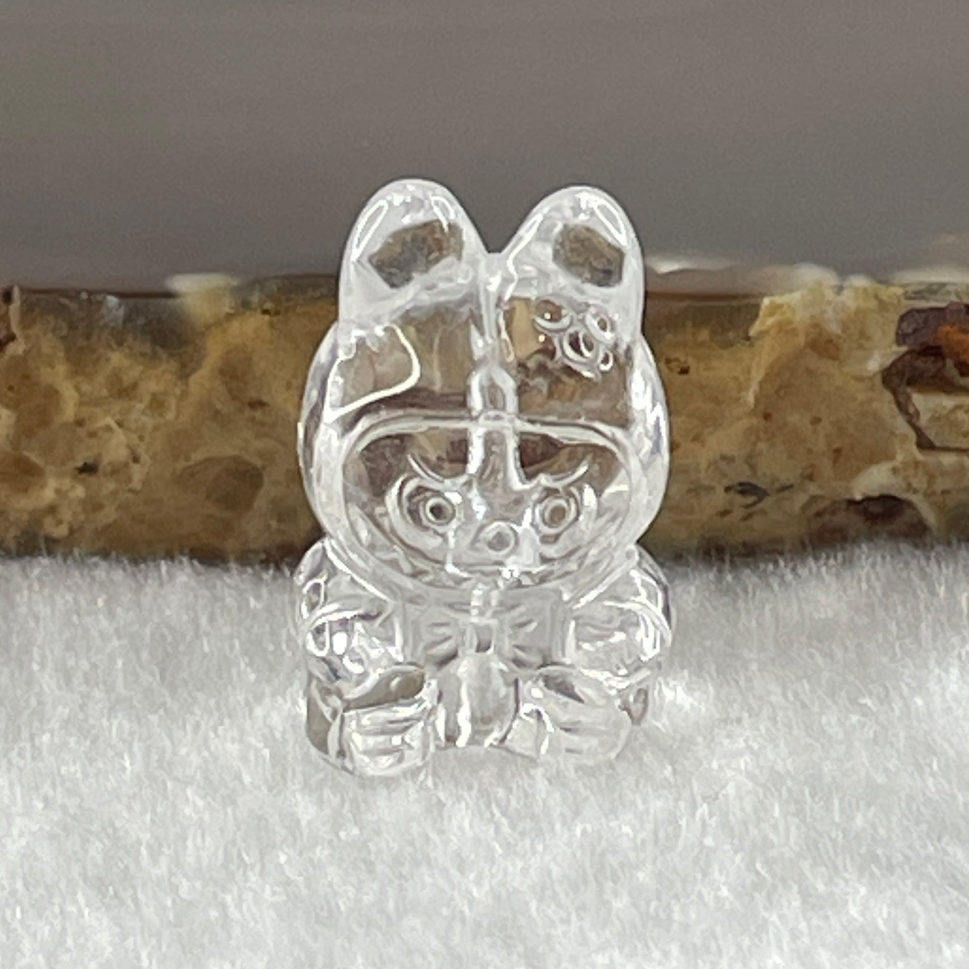 Natural Clear Quartz Labubu Charm Display 3.75g 19.2 by 12.8 by 11.3mm - Huangs Jadeite and Jewelry Pte Ltd