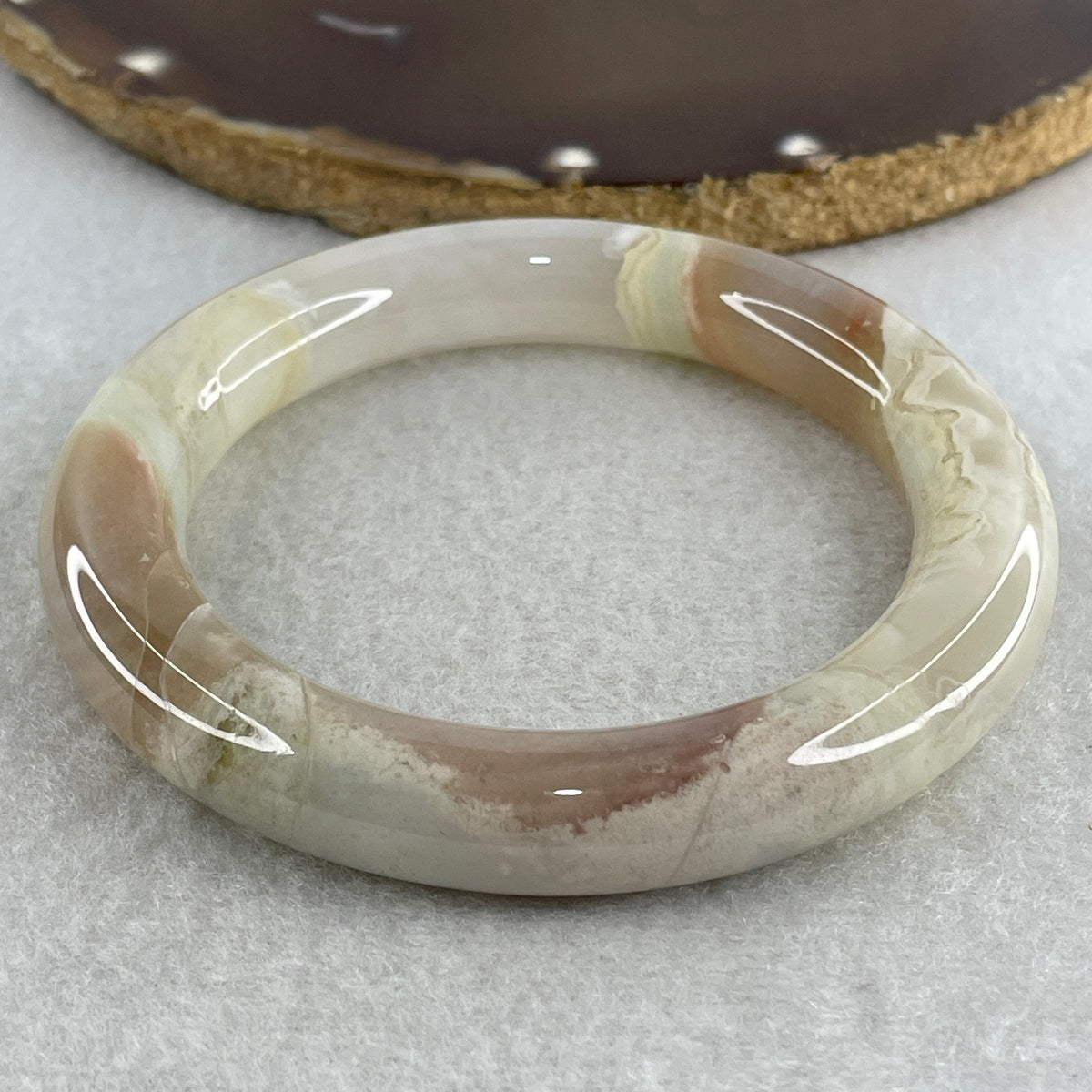 Natural Pink with Blue Flower Agate Bangle Set 114.67g Inner Diameter 55.5mm 10.6 by 11.0mm (Close to Perfect) - Huangs Jadeite and Jewelry Pte Ltd