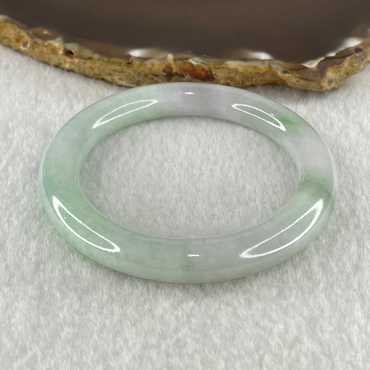 Natural Type A Jelly Light Green Light Lavender Jadeite Bangle 36.45g Inner Diameter 49.3mm 8.6 by 9.5mm (Very Slight Internal Lines) - Huangs Jadeite and Jewelry Pte Ltd