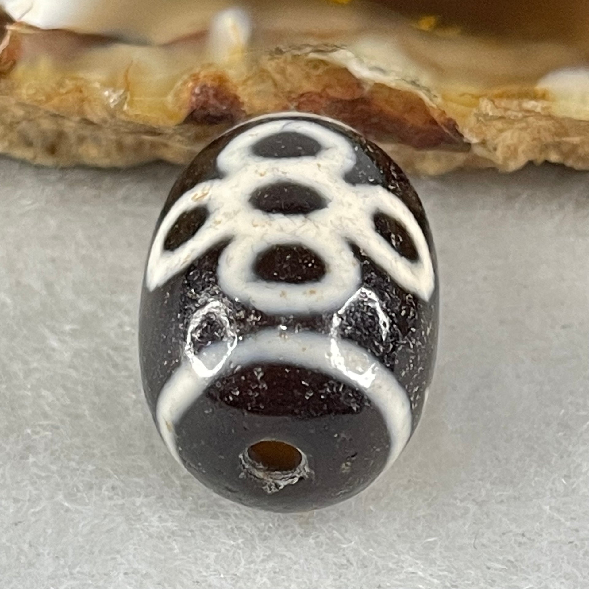 Natural Powerful Tibetan Old Oily Agate 5 Eyes Lightning Dzi Bead Heavenly Master (Tian Zhu) 五眼闪电天珠 4.81g 17.7 by 13.2mm - Huangs Jadeite and Jewelry Pte Ltd