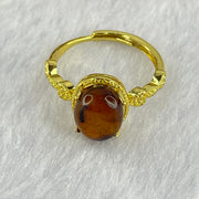 Natural Cognac Amber in S925 Silver Gold Color Ring 1.86g 10.0 by 7.7 by 5.0mm - Huangs Jadeite and Jewelry Pte Ltd