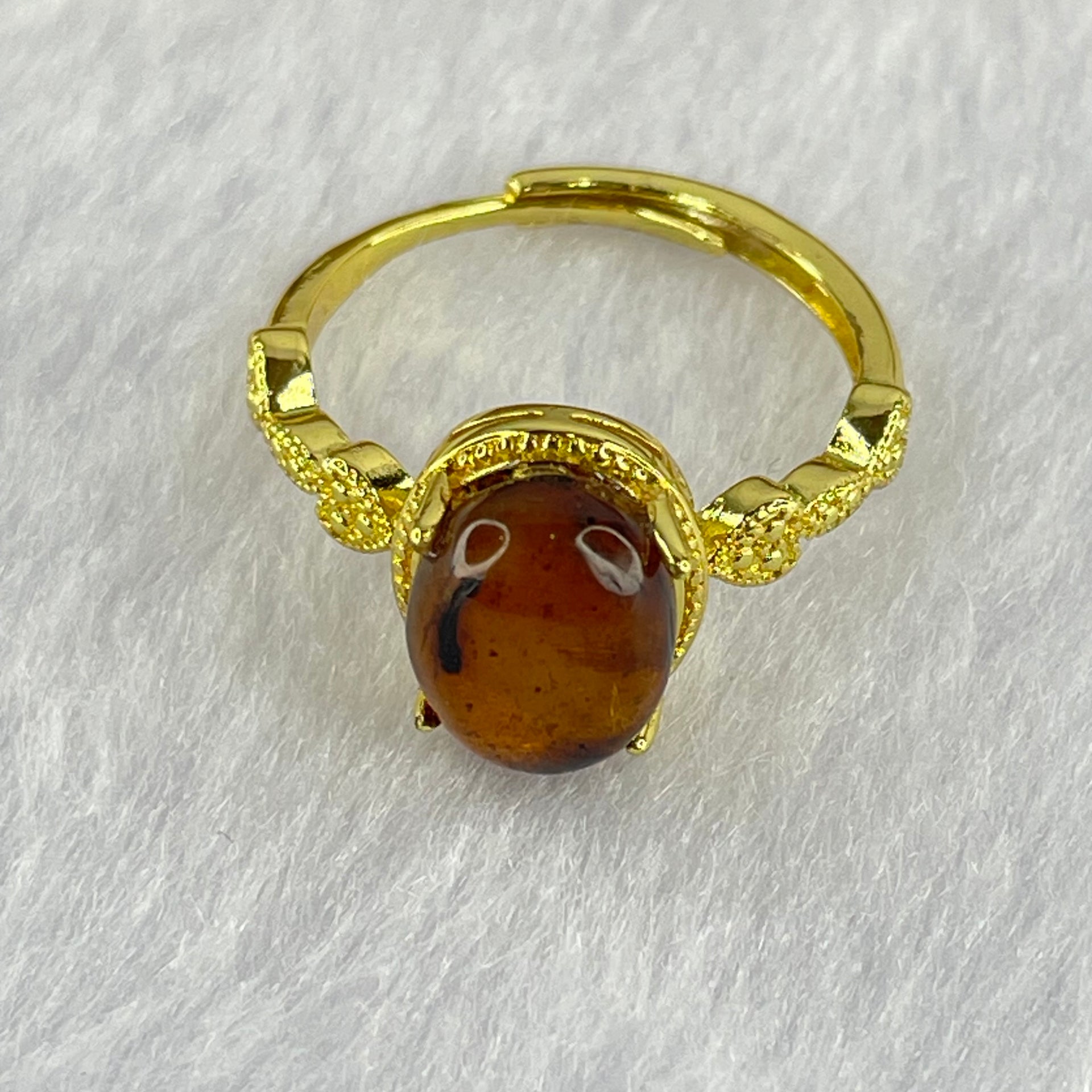 Natural Cognac Amber in S925 Silver Gold Color Ring 1.86g 10.0 by 7.7 by 5.0mm - Huangs Jadeite and Jewelry Pte Ltd