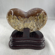 Natural Amethyst Heart Shape with Wooden Stand Display 784.3g 114.4 by 95.0 by 116.5mm - Huangs Jadeite and Jewelry Pte Ltd