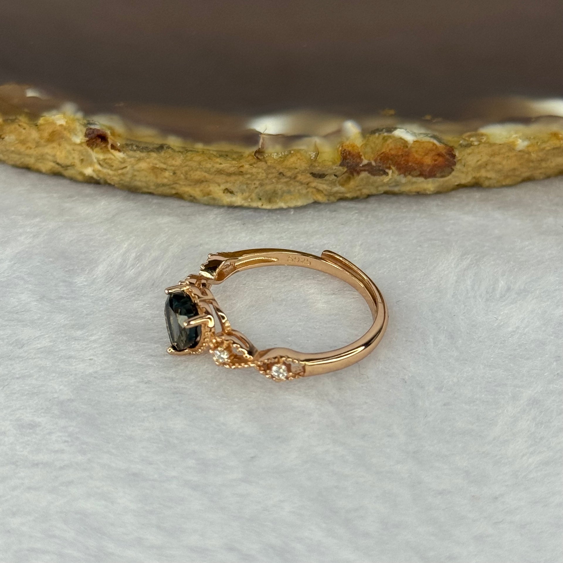 Natural Blue Sapphire in 925 Sliver Rose Gold Color Ring (Adjustable Size) 1.71g 6.2 by 5.1 by 3.8mm - Huangs Jadeite and Jewelry Pte Ltd