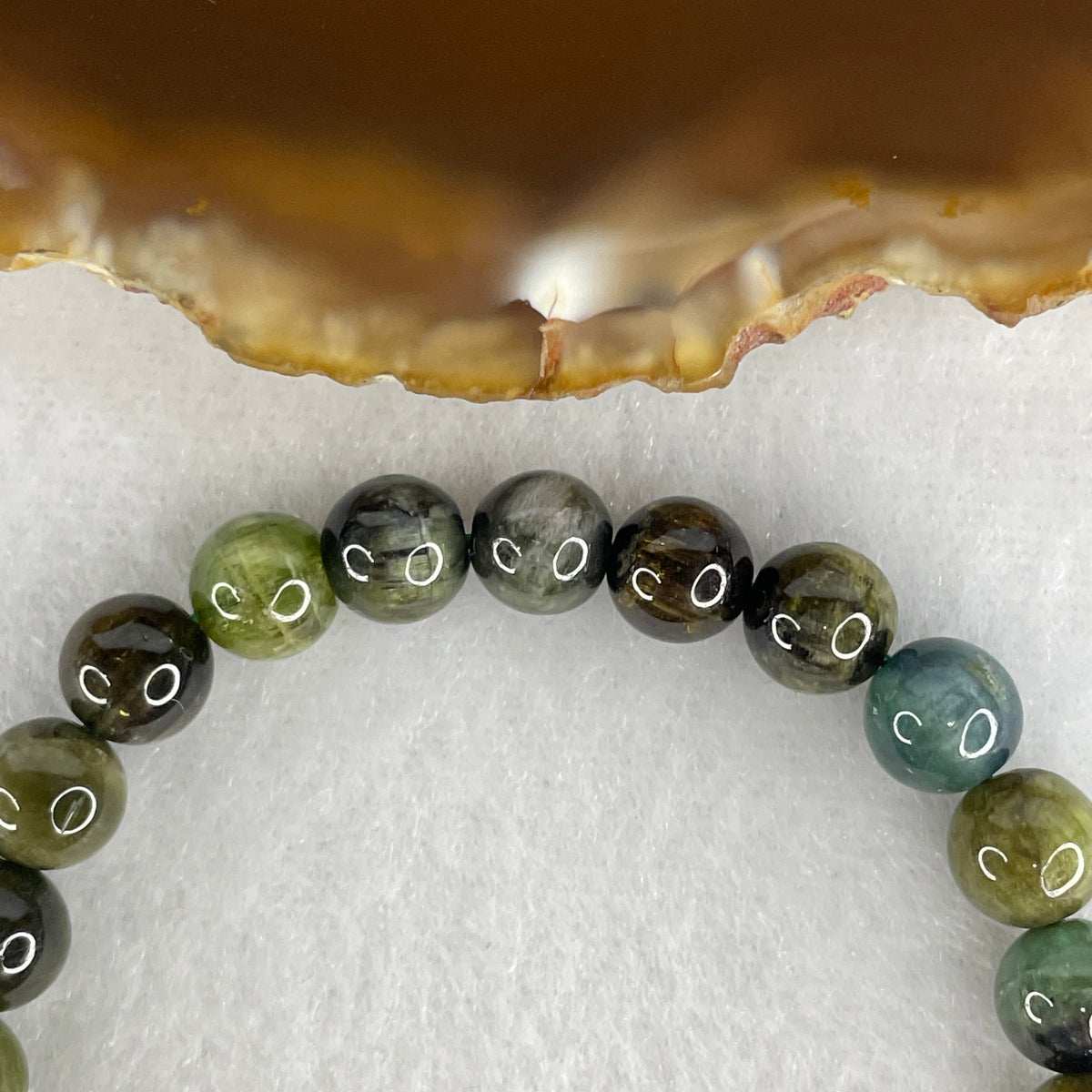 Certified Above Average Natural Cat's Eye Green Tourmaline Beads Bracelet | 7.2mm Chatoyant Prosperity Amulet (14.793g | 15.5cm | 26 Beads)
