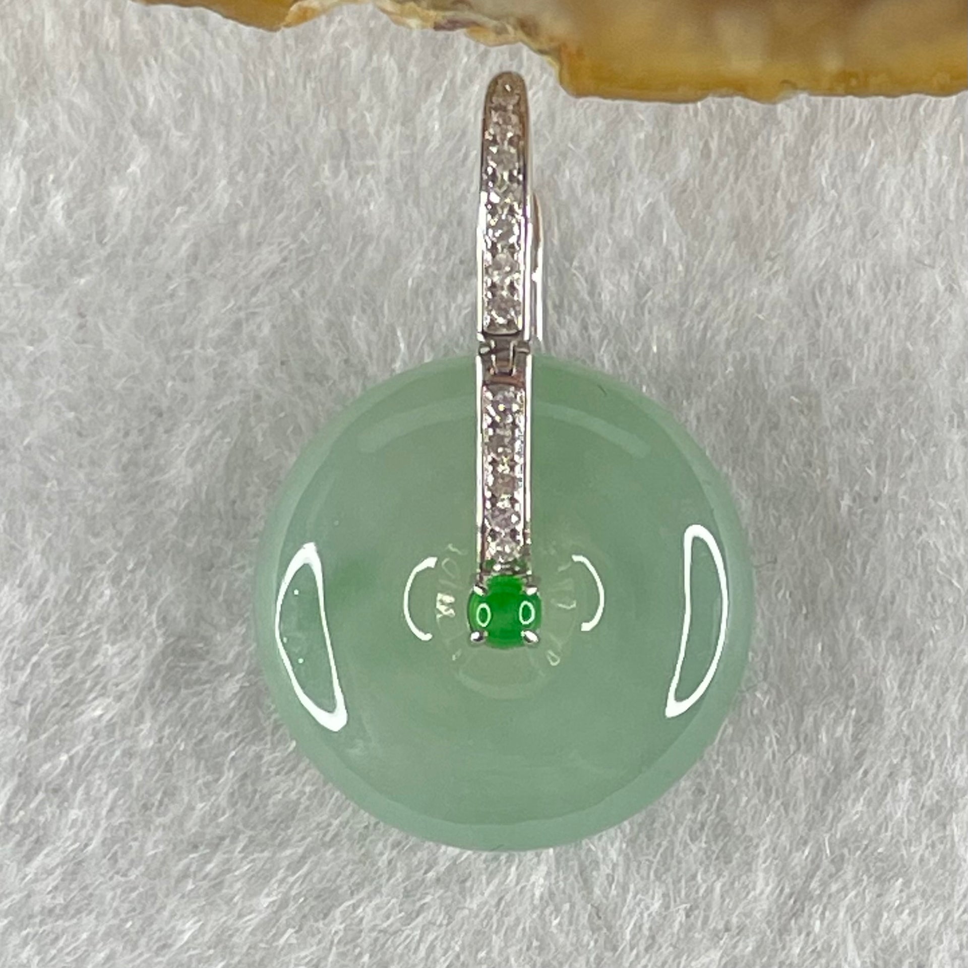 Type A Blueish Green Jadeite Ping An Kou Donut in 18K White Gold AU750 Clasps 4.91g 17.3 by 6.3mm - Huangs Jadeite and Jewelry Pte Ltd