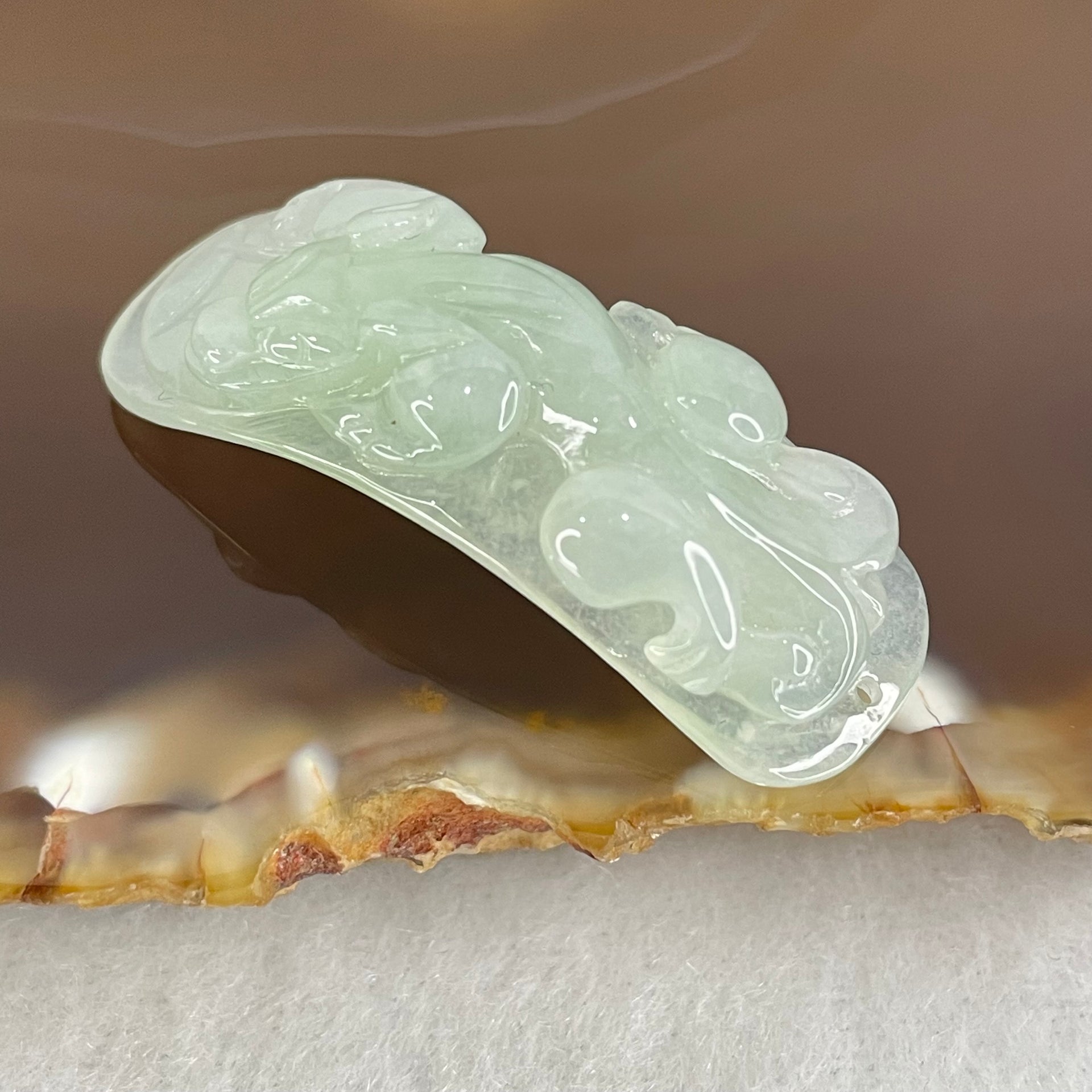 Type A Light Green Light Lavender Jadeite Pixiu Pendant or Shou Pai for Bracelet 6.15g 37.3 by 12.8 by 6.4mm - Huangs Jadeite and Jewelry Pte Ltd