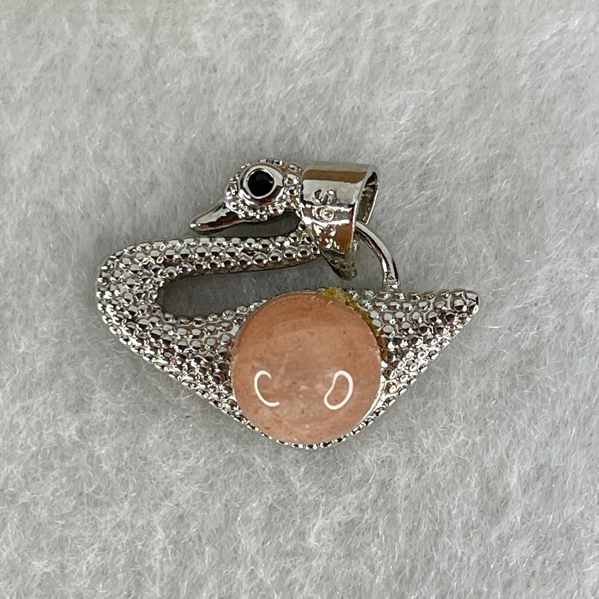 Natural Sunstone Bead with Crystals in S925 Sliver Swan Charm 3.27g 7.7mm - Huangs Jadeite and Jewelry Pte Ltd