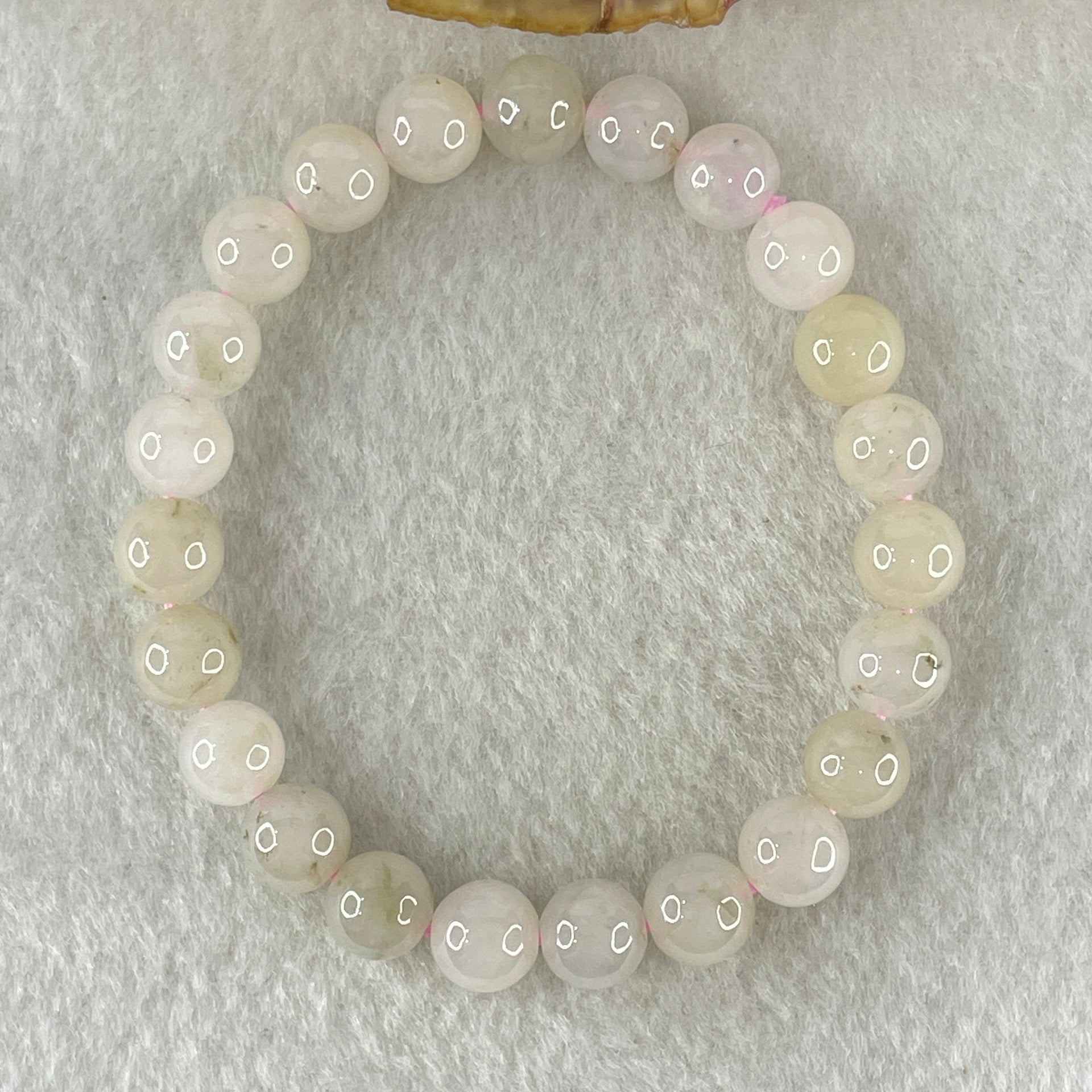 Type A White With Brownish Green Jadeite Beads Bracelet 19.25g 15cm 8.0mm 23 Beads - Huangs Jadeite and Jewelry Pte Ltd