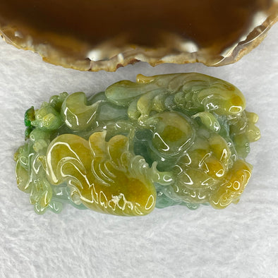 Grand Master Type A Green with Yellow Jadeite Flying Pixiu with Baby 飞天貔貅 for Ultimate Luck, Wealth, Protection 166.0g 82.0 by 45.2 by 31.8mm - Huangs Jadeite and Jewelry Pte Ltd