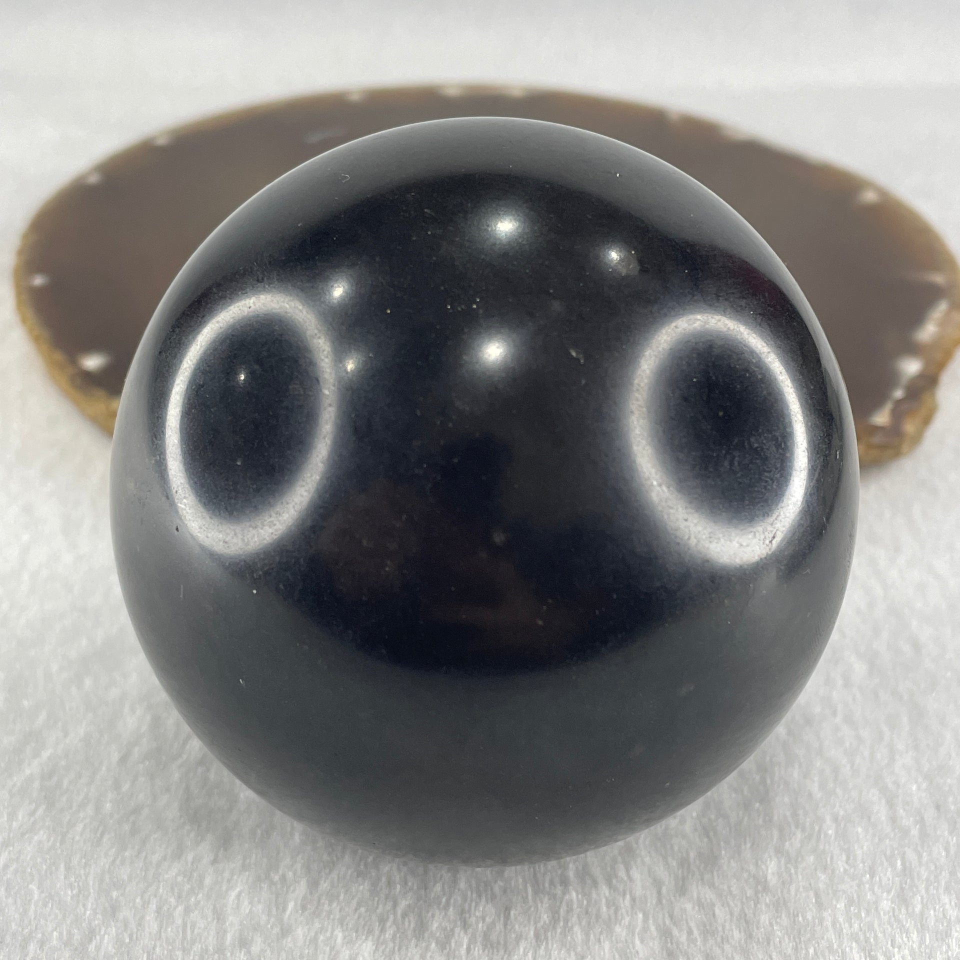 Natural Shungite Ball Display With Wooden Stand 775.36g 78.0 by 97.5mm - Huangs Jadeite and Jewelry Pte Ltd