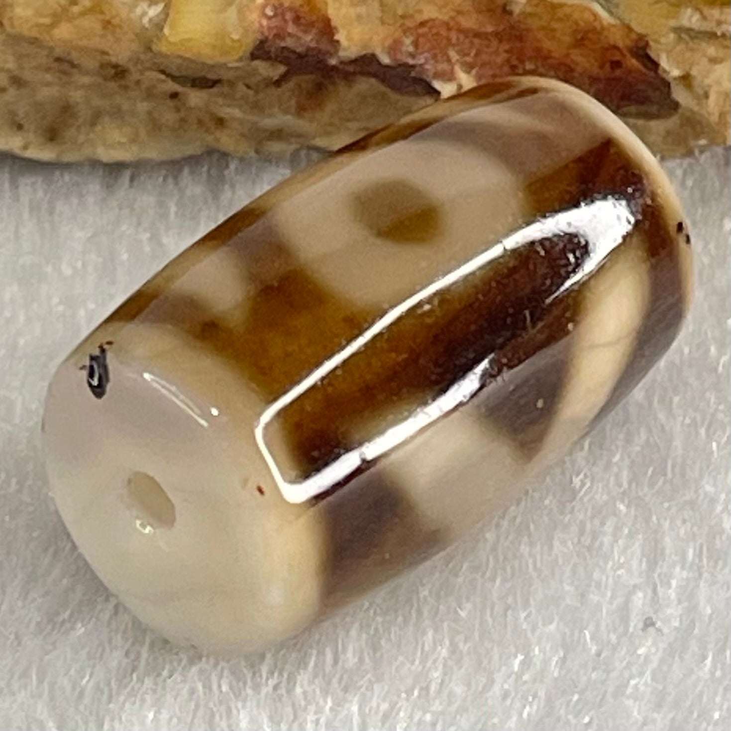 Natural Powerful Tibetan Old Oily Agate Patina Guiren Tairen Human Dzi Bead Totem Amulet Heavenly Master (Tian Zhu) 贵人天诛 4.85g 19.7 by 11.8mm - Huangs Jadeite and Jewelry Pte Ltd