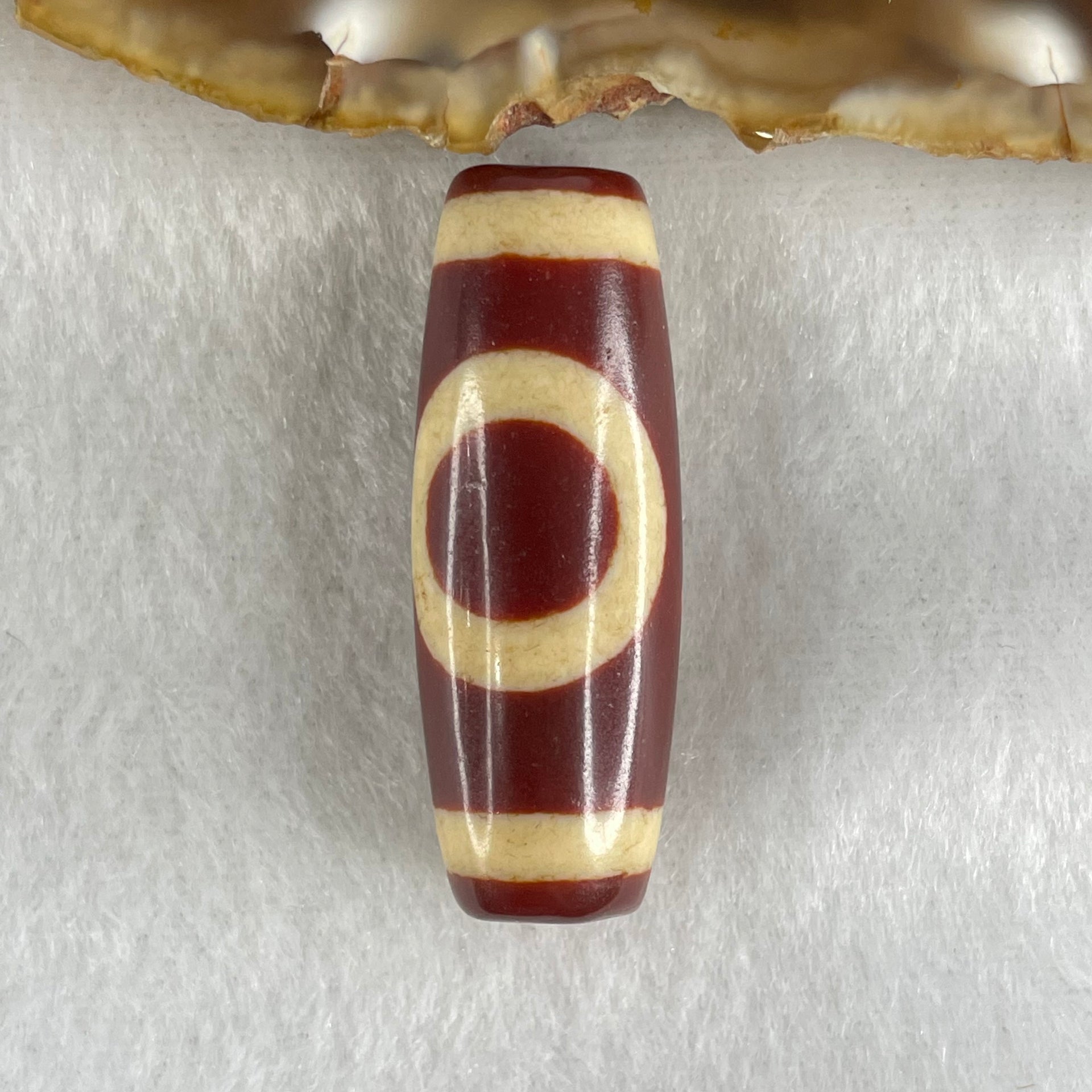 Natural Powerful Tibetan Old Oily Red White Agate One Eye Gold Metal Element Dzi Bead Heavenly Master (Tian Zhu) 一眼金天珠 10.96g 37.5 by 13.5mm - Huangs Jadeite and Jewelry Pte Ltd
