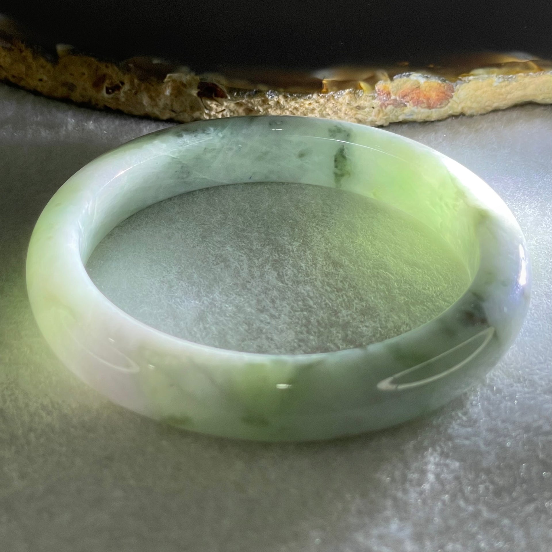 Type A Light Green with Blueish Green piao Hua Floral Jadeite Bangle 40.51g Inner Diameter 52.6mm 10.2 by 8.5mm (Internal Lines) - Huangs Jadeite and Jewelry Pte Ltd