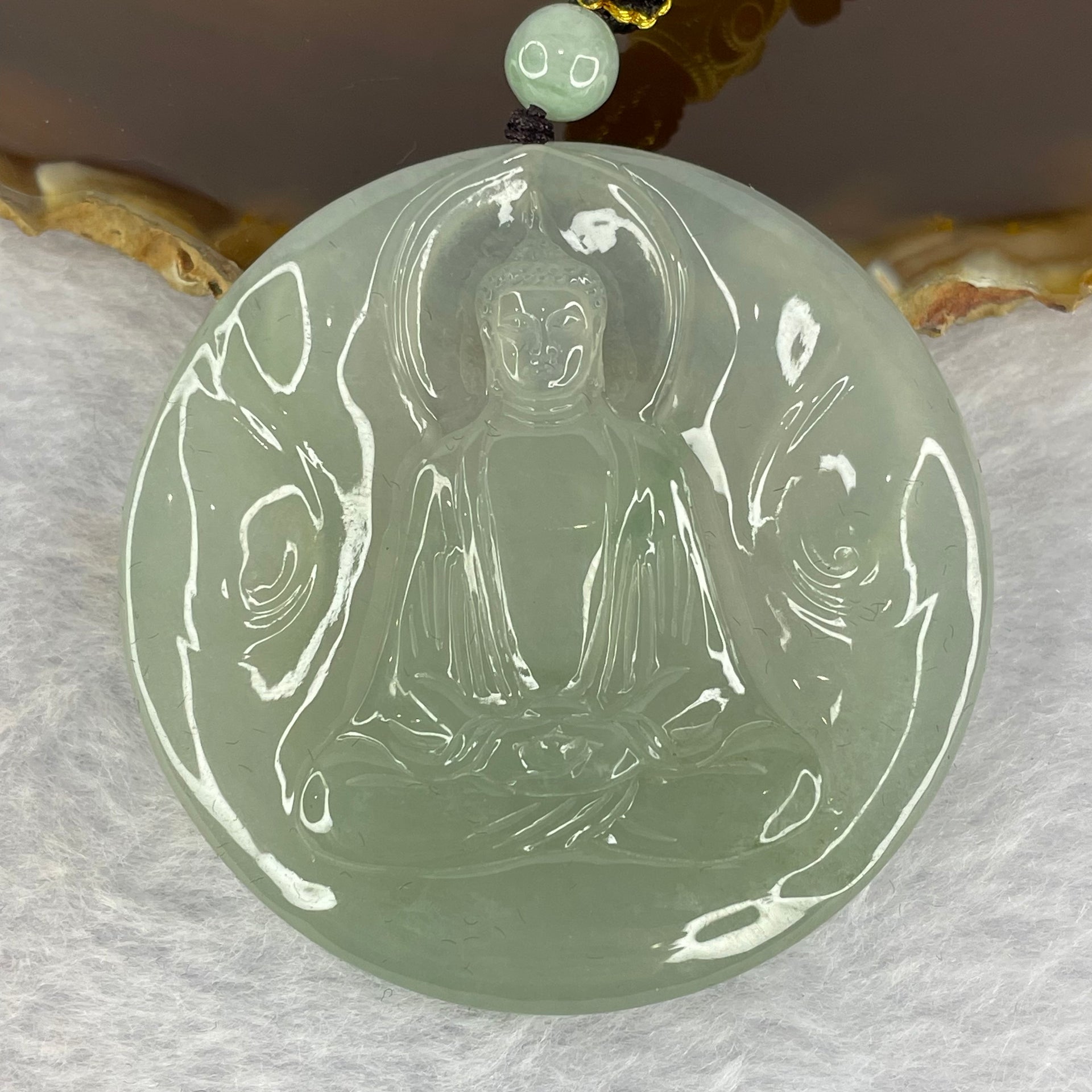 Grand Master Icy Type A Faint Green Buddha 佛光普照 - Huangs Jadeite and Jewelry Pte Ltd