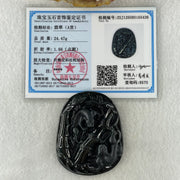 Type A Opaque to Partial Translucent Black Omphacite Jadeite Pixiu Pair with Bamboo Pendant 24.47g 53.7 by 43.2 by 8.4mm - Huangs Jadeite and Jewelry Pte Ltd