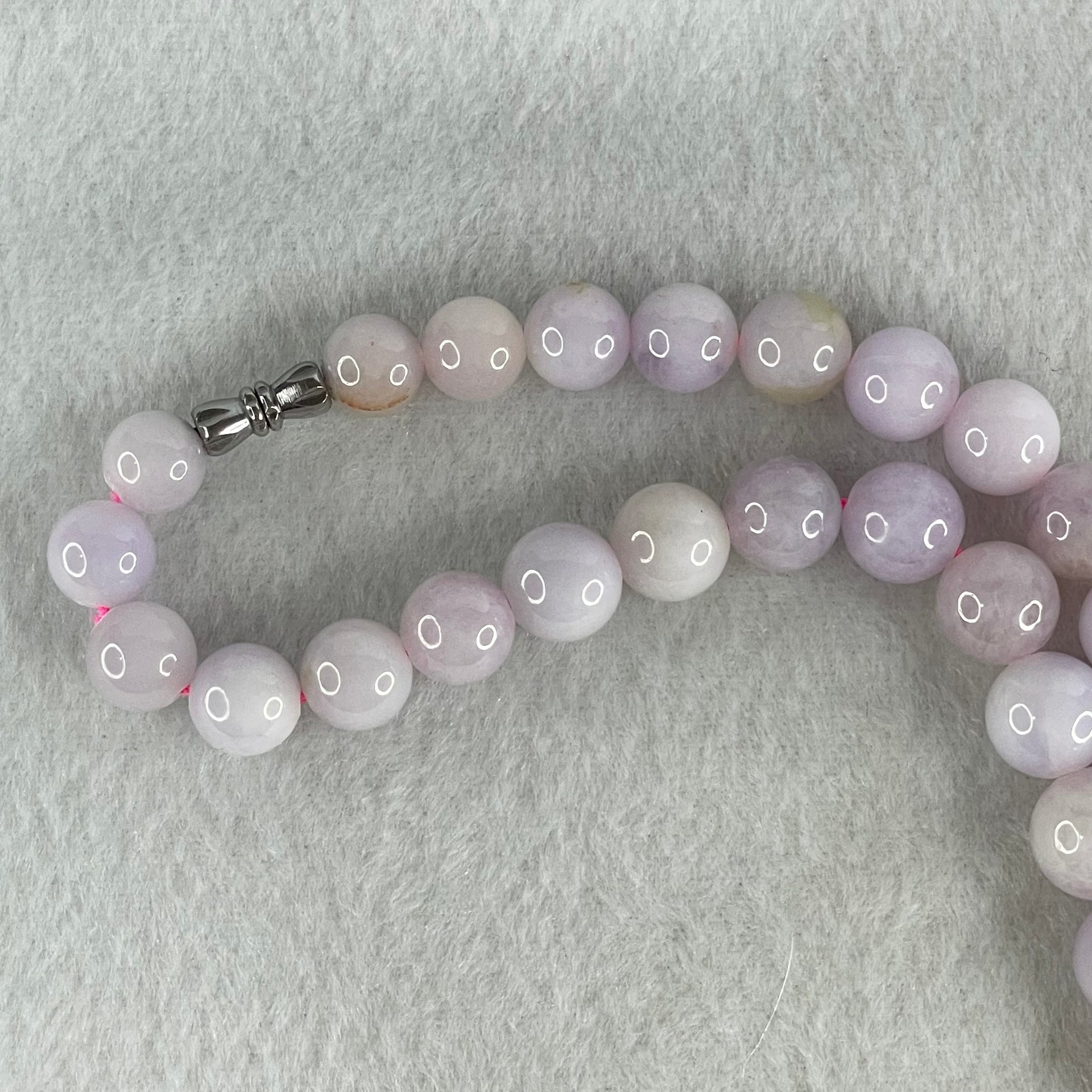 Type A Lavender with Red and Yellow Patches Jadeite Beads Necklace 115.62g 56cm 9.0-14.1mm 53 Beads - Huangs Jadeite and Jewelry Pte Ltd