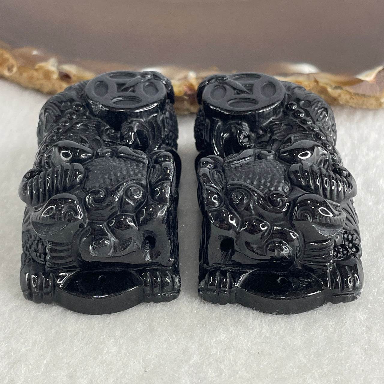 Certified Natural Type A Black Omphacite Jadeite Pixiu pair Pendant Each About 62.82g 49.5 by 28.0 by 21.6mm And 58.24g 50.2 by 28.5 by 19.9mm - Huangs Jadeite and Jewelry Pte Ltd