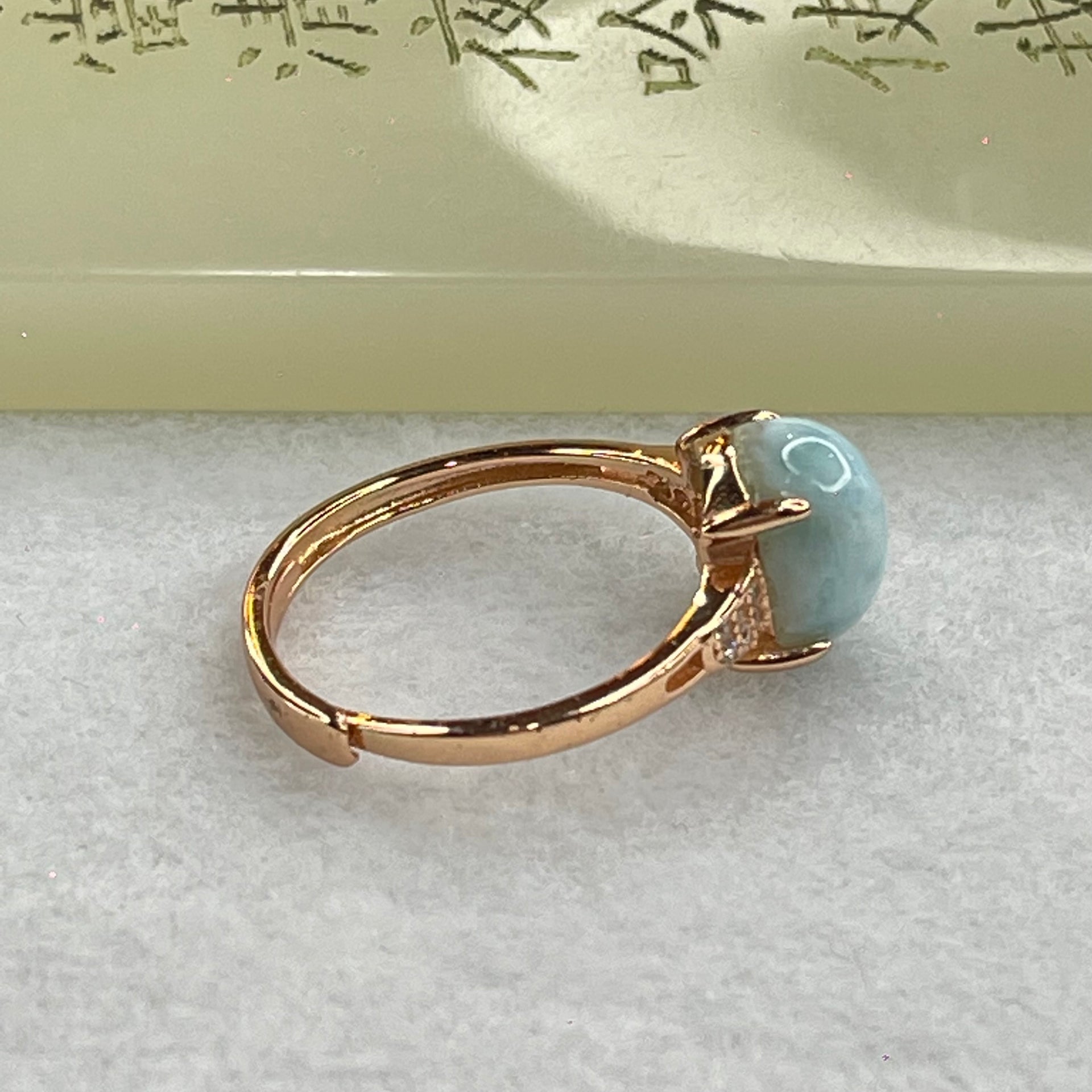Natural Larimar in S925 Silver Rose Gold Color Ring (Adjustable Size) 2.36g 10.1 by 7.8 by 5.0mm - Huangs Jadeite and Jewelry Pte Ltd